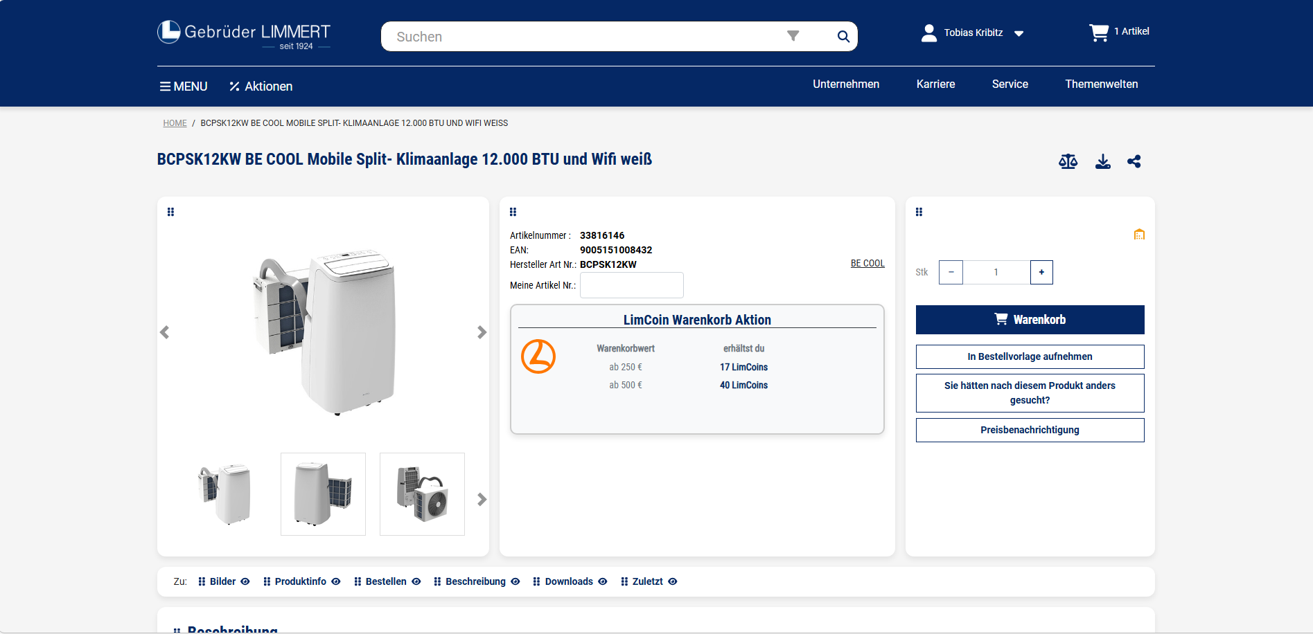 Produktdetailseite vor der Anpassung