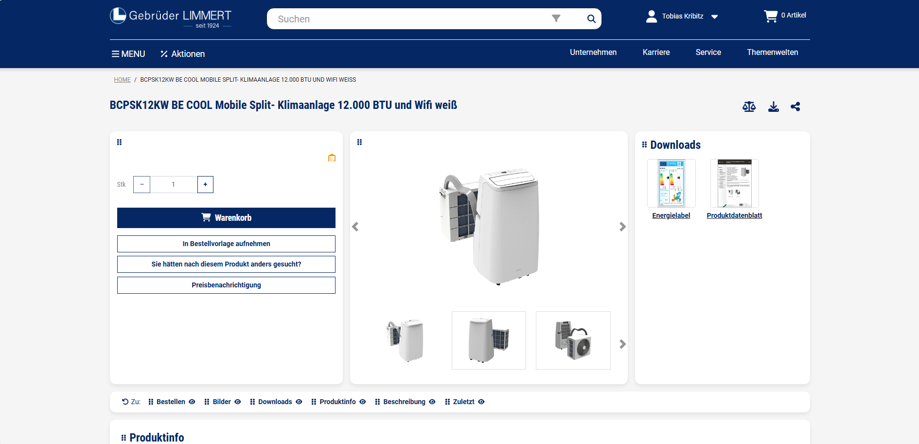 Produktdetailseite nach der Anpassung