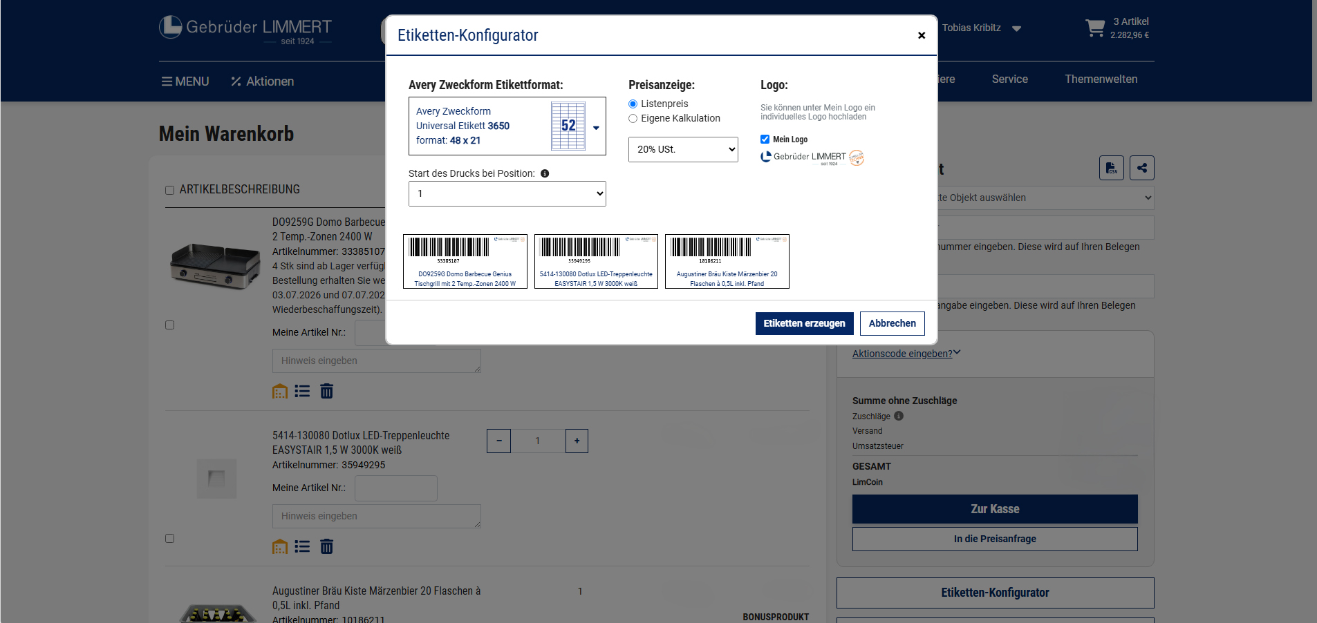 Etikettenkonfigurator mit Firmenlogo