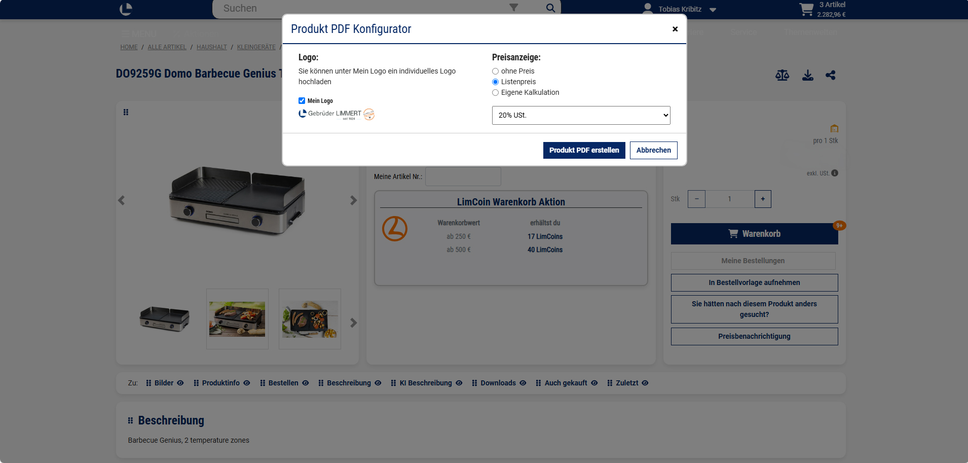 Produktdatenblatt-Konfigurator mit Logo