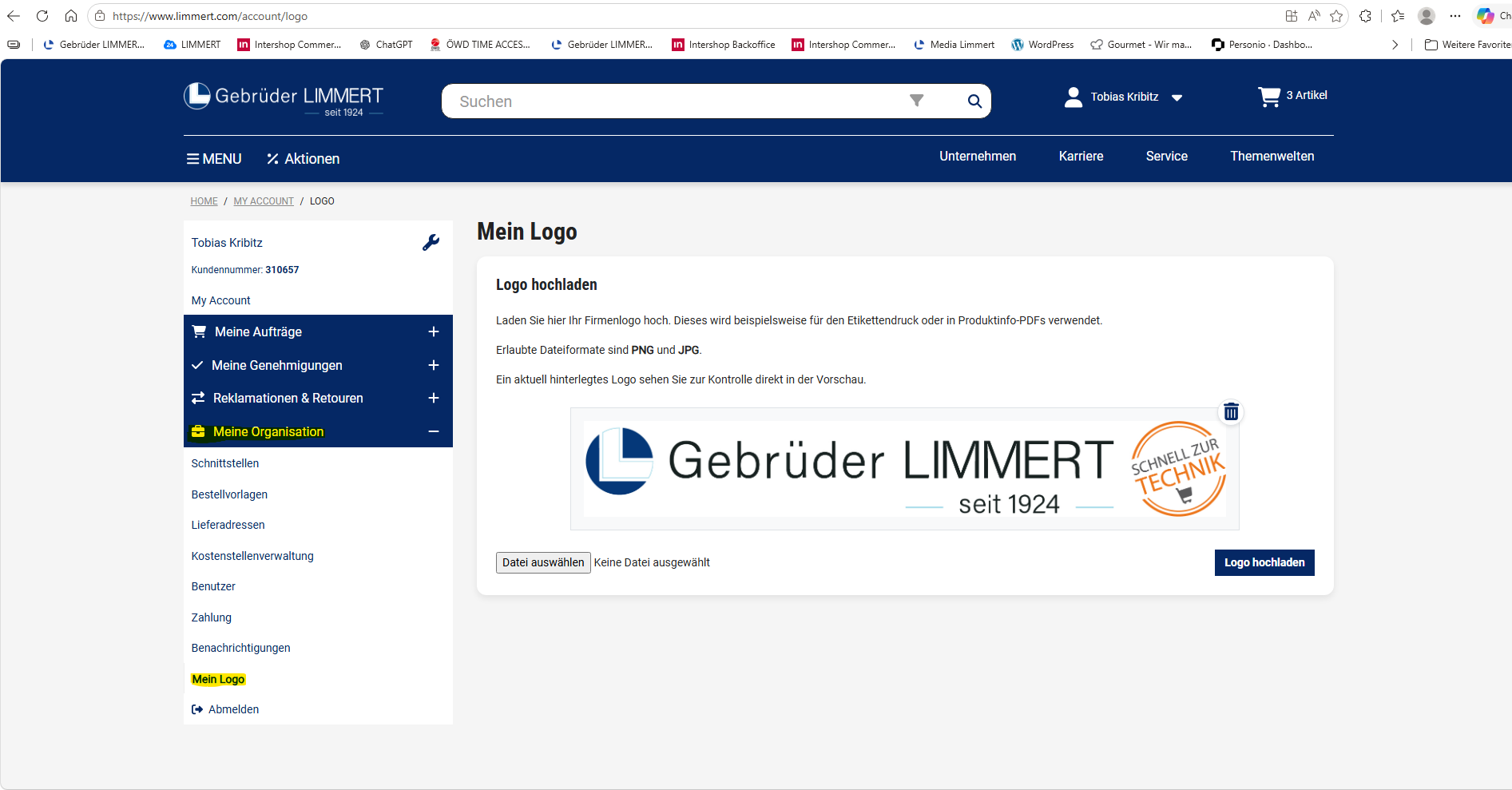 Firmenlogo im myAccount hochladen